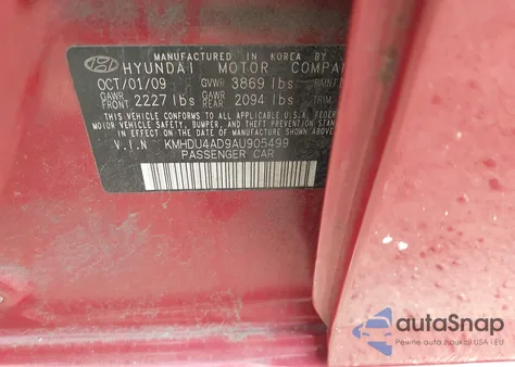 2010 Hyundai Elantra Gls z USA, uszkodzony, nr VIN KMHDU4AD9AU905499
